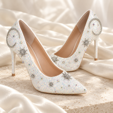 Load image into Gallery viewer, Astra Light Celestial Bridal Shoes | White Glitter Pointed Heels
