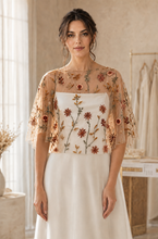 Load image into Gallery viewer, Autumn Meadow Embroidered Flower Bridal Cape
