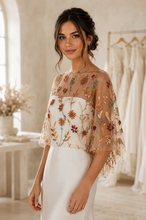 Load image into Gallery viewer, Autumn Meadow Embroidered Flower Bridal Cape
