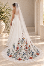 Load image into Gallery viewer, Autumnal Wildflower Embroidered Wedding Veil
