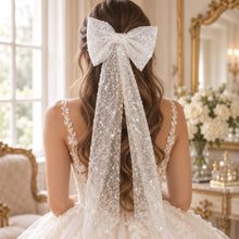 Load image into Gallery viewer, Sparkling Pearl Bridal Hair Bow – Long White Wedding Bow
