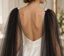 Load image into Gallery viewer, Black Bridal Veil Wings | 300 cm Split Tulle Wedding Cape
