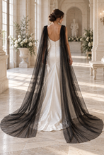 Load image into Gallery viewer, Black Bridal Veil Wings | 300 cm Split Tulle Wedding Cape
