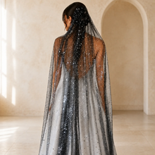 Load image into Gallery viewer, Black Celestial Wedding Veil | Glitter Silver Stars | Handmade Bridal Veil UK
