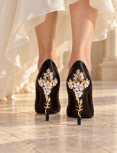 Load image into Gallery viewer, Black Satin Heels: Black Satin Cherry Blossom Heels | 8, 10 or 12 cm
