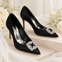 Load image into Gallery viewer, Square Crystal Pointed-Toe Satin Court Shoes – Custom Colours
