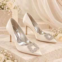 Load image into Gallery viewer, Square Crystal Pointed-Toe Satin Court Shoes – Custom Colours
