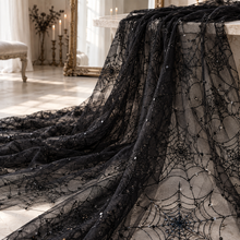 Load image into Gallery viewer, Sequinned Spider Web Tulle Fabric – Black or White – Sold by the Yard
