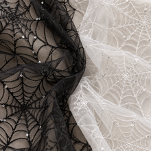 Load image into Gallery viewer, Sequinned Spider Web Tulle Fabric – Black or White – Sold by the Yard
