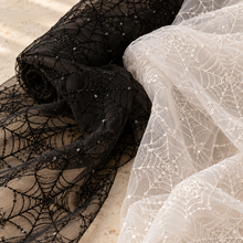 Load image into Gallery viewer, Sequinned Spider Web Tulle Fabric – Black or White – Sold by the Yard
