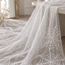 Load image into Gallery viewer, Sequinned Spider Web Tulle Fabric – Black or White – Sold by the Yard
