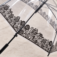 Load image into Gallery viewer, Clear Dome Umbrella with Black Lace Print – Wedding &amp; Occasion Umbrella

