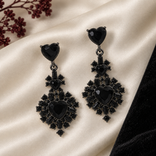 Load image into Gallery viewer, Black Heart Statement Earrings – Gothic Bridal Rhinestone Drop Earrings

