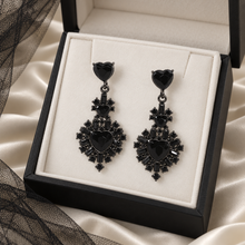Load image into Gallery viewer, Black Heart Statement Earrings – Gothic Bridal Rhinestone Drop Earrings
