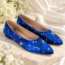 Load image into Gallery viewer, Hand-Painted Celestial Wedding Flats – Blue Pointed-Toe Shoes
