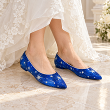 Load image into Gallery viewer, Hand-Painted Celestial Wedding Flats – Blue Pointed-Toe Shoes
