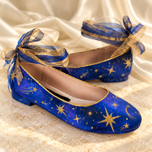 Load image into Gallery viewer, Blue Galaxy Wedding Flats – Hand-Painted Gold Celestial Shoes

