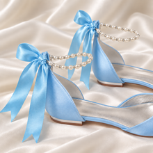 Load image into Gallery viewer, Pointed Satin Bridal Flats with Pearl Ankle Straps – Other Colours
