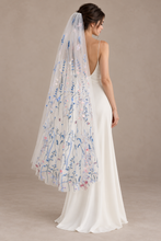 Load image into Gallery viewer, Blue Secret Garden Floral Embroidered Bridal Veil – 140cm – Sale
