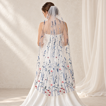 Load image into Gallery viewer, Blue Meadow Flower Wedding Veil – Embroidered Floral Bridal Veil

