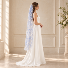 Load image into Gallery viewer, Blue Flower Floral Veil | 130cm Wedding Veil with Comb
