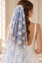 Load image into Gallery viewer, Blue Flower Floral Veil | 130cm Wedding Veil with Comb
