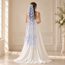 Load image into Gallery viewer, Blue Flower Floral Veil | 130cm Wedding Veil with Comb
