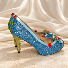 Load image into Gallery viewer, Aurora Inspired Glitter Bridal Heels | Ribbon Roses &amp; Princess Details
