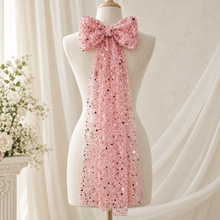 Load image into Gallery viewer, Sparkling Sequin &amp; Pearl Hair Bow | Long Beaded Bridal Bow
