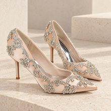 Load image into Gallery viewer, Satin Pointed Toe Court Shoe with Crystal Trim Wedding Shoes
