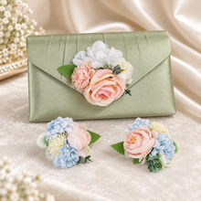 Load image into Gallery viewer, Blush &amp; Blue Floral Bridal Shoe Clips – Handmade Wedding Flowers

