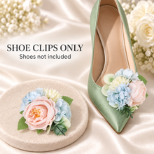 Load image into Gallery viewer, Blush &amp; Blue Floral Bridal Shoe Clips – Handmade Wedding Flowers
