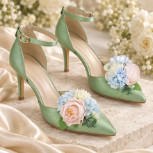 Load image into Gallery viewer, Blush &amp; Blue Floral Bridal Shoe Clips – Handmade Wedding Flowers

