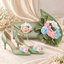 Load image into Gallery viewer, Blush &amp; Blue Floral Bridal Shoe Clips – Handmade Wedding Flowers
