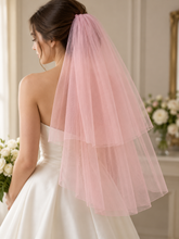 Load image into Gallery viewer, Pink Two-Tier Wedding Veil with Blusher – 90 cm – Sale
