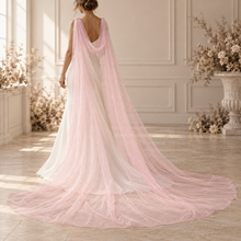 Load image into Gallery viewer, Shoulder Wedding Cape Veil – Plain or Sparkle Tulle in Custom Colours – 300cm Bridal Cape with Optional Crystal Detail

