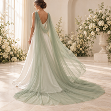 Load image into Gallery viewer, Shoulder Wedding Cape Veil – Plain or Sparkle Tulle in Custom Colours – 300cm Bridal Cape with Optional Crystal Detail
