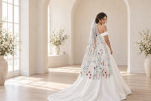 Load image into Gallery viewer, Colourful Wildflower Embroidered Wedding Veil – White Floral Bridal Veil
