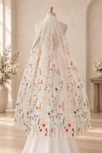 Load image into Gallery viewer, Colourful Wildflower Embroidered Wedding Veil – White Floral Bridal Veil
