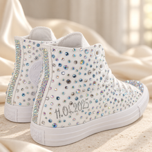 Load image into Gallery viewer, Personalised Crystal Bridal Converse Hi-Tops | White Wedding Trainers
