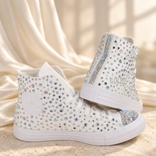 Load image into Gallery viewer, Personalised Crystal Bridal Converse Hi-Tops | White Wedding Trainers
