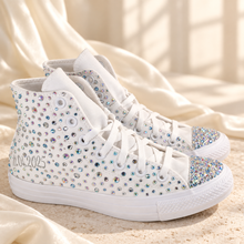 Load image into Gallery viewer, Personalised Crystal Bridal Converse Hi-Tops | White Wedding Trainers
