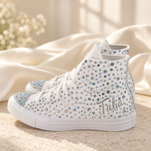 Load image into Gallery viewer, Personalised Crystal Bridal Converse Hi-Tops | White Wedding Trainers
