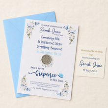 Load image into Gallery viewer, Personalised Lucky Sixpence for Bride – Wedding Day Keepsake Card
