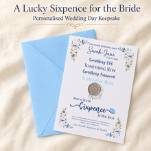 Load image into Gallery viewer, Personalised Lucky Sixpence for Bride – Wedding Day Keepsake Card
