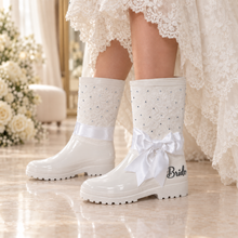 Load image into Gallery viewer, Personalised Bride Wedding Wellies – Crystal Lace Bridal Rain Boots
