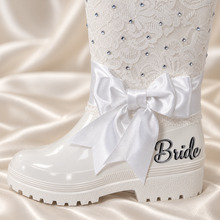 Load image into Gallery viewer, Personalised Bride Wedding Wellies – Crystal Lace Bridal Rain Boots
