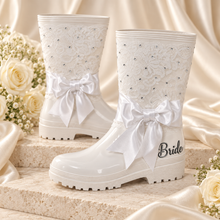 Load image into Gallery viewer, Personalised Bride Wedding Wellies – Crystal Lace Bridal Rain Boots
