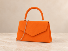 Load image into Gallery viewer, Orange Vegan Suede Top Handle Occasion Bag – Sale
