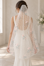Load image into Gallery viewer, Blush Pink Floral Embroidered Wedding Veil with Swiss Dot Detail – 100–300cm
